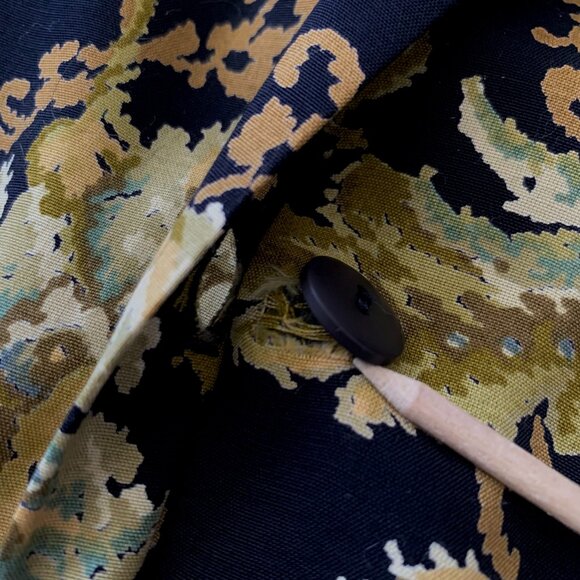 Vintage Floral Navy Button Up Skirt Smock Academia Prep Coastal Cowgirl Western - Picture 12 of 15